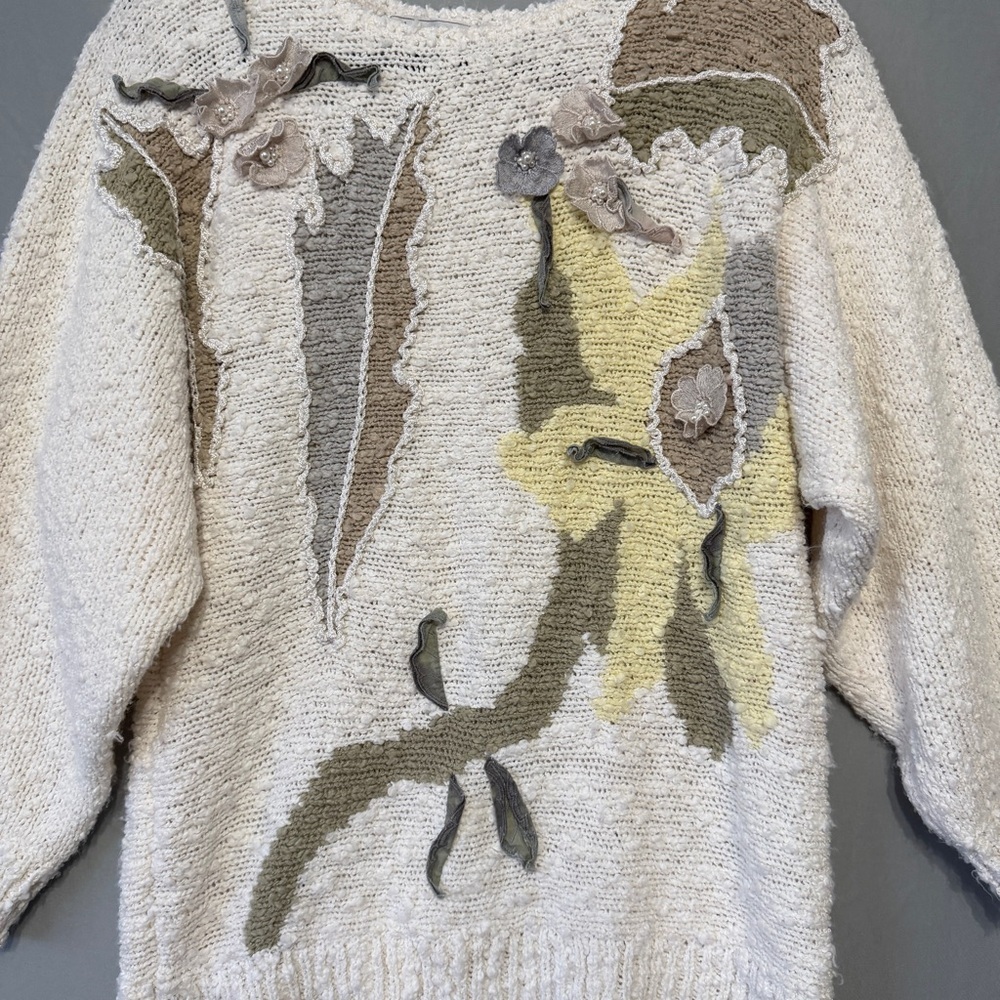 Vtg Alexis Womens Floral Chunky Knit Sweater Large Pearls Grannycore Cottagecore - Picture 4 of 10